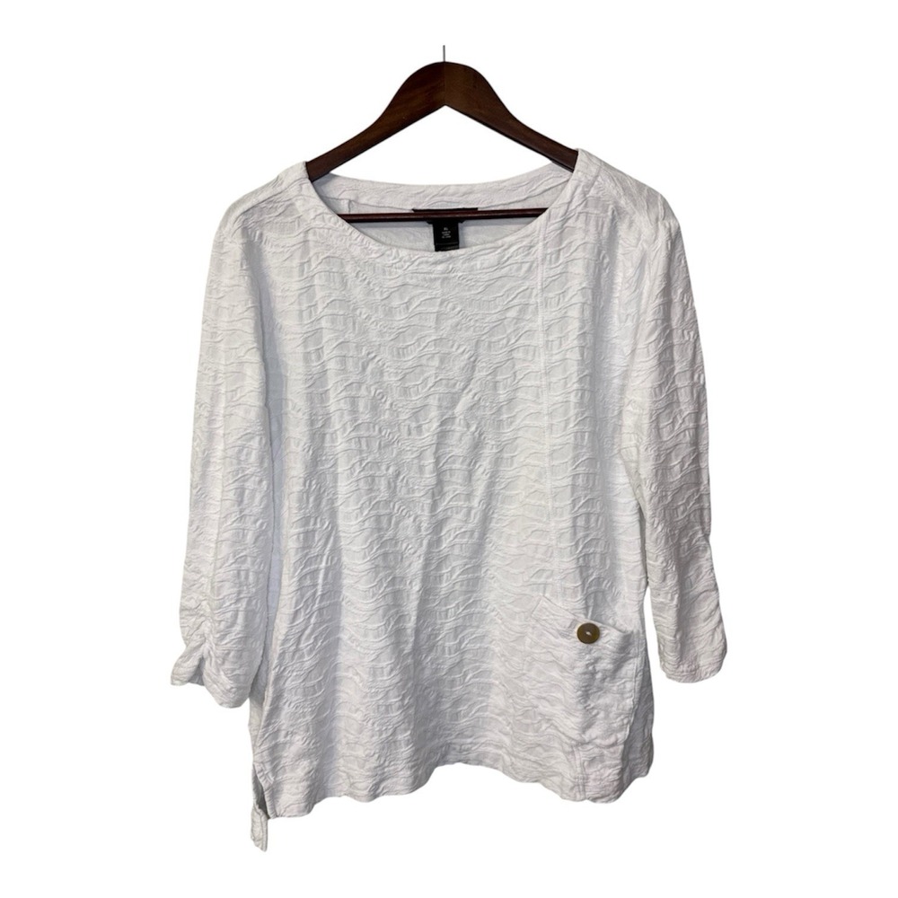Ali Miles top XL white textured cotton pocket artsy boho cottage coastal beach